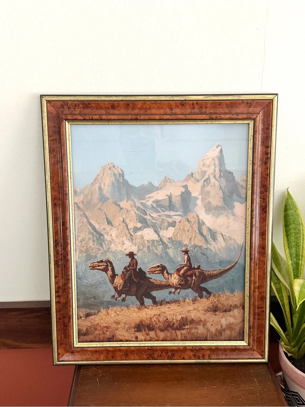 Cowboy Dinosaur Ranger Mountains Canvas Art Print Quirky Vintage Framed Wall Art